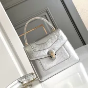 Bvlgari Serpenti Metallic Silver Top Handle Bag With Iconic Motif #A51653