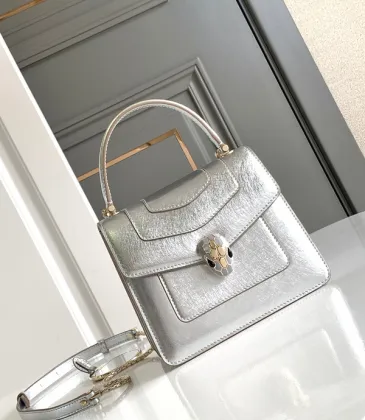 Bvlgari Serpenti Metallic Silver Top Handle Bag With Iconic Motif #A51653