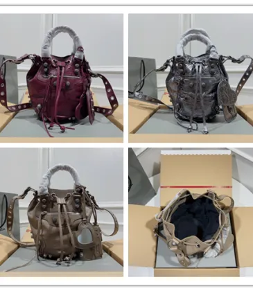 Balenciaga Bucket Bag Burgundy Leather Studded Edges A Bold Fashion Statement size:30×23×17cm #A54208