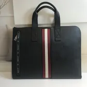 Bally Black Leather Briefcase With Iconic Stripe For Sophisticated Business Style #A51672