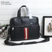 Bally Black Leather Briefcase With Signature Stripe For Sophisticated Business Style #A51675
