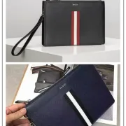Bally Black Leather Clutch With Signature Stripe For Sophisticated Accessorizing #A51669
