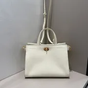 Burberry Timeless White Leather Handbag with Gold - Accented Lock and Dual Handles size:24×3×9cm #A54100