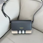 Burberry Women's Crossbody Bag - Black Leather &amp; Iconic Check Pattern, London England Logo, Stylish Shoulder Bag for Luxury Fashion #A56737