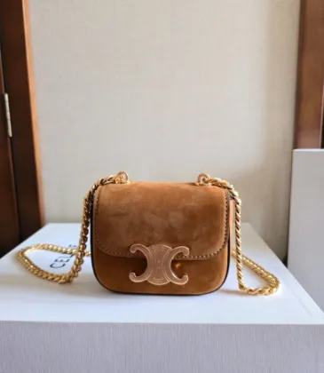 Celine Women's Mini Crossbody Bag - Tan Suede Leather, Gold-Tone Triomphe Logo &amp; Chain Strap, Luxury Compact Shoulder Bag for Fashion Enthusiasts #A56846