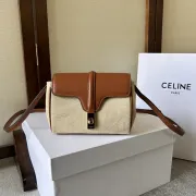 Stylish Celine Beige Canvas And Brown Leather Crossbody Bag For Fashion Lovers size:18×12×6cm #A54347