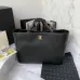 CHANEL Calfskin Quilted Book Pocket Shopping Tote Black #A49142