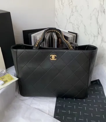 CHANEL Calfskin Quilted Book Pocket Shopping Tote Black #A49142