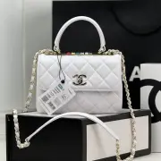 Chanel White Quilted Leather Handbag With Gold Tone Chain Strap And Colorful Accents #A50845