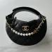 Chanel Black Quilted Leather Bag With Pearl And Gold Chain Chain Accents #A50411