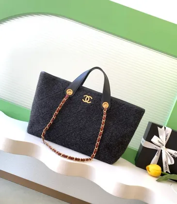 Chanel Black Felt Tote Quilted  Soft Textured  Calfskin Handle Metallic Chain #A60144