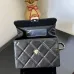 Chanel Black Quilted Lambskin Top Handle Clutch with Chain Pale Gold Hardware #A49208