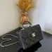 Chanel Black Quilted Lambskin Top Handle Clutch with Chain Pale Gold Hardware #A49208