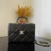 Chanel Black Quilted Lambskin Top Handle Clutch with Chain Pale Gold Hardware #A49208