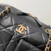 Chanel Bowling Bag: Cowhide Leather 24K Gold Chain Handbag with Pockets #A49219