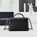 Chanel Quilted Black Leather Handbag With Gold CC Logo And Top Handle #A50222