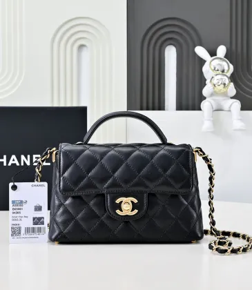 Chanel Quilted Black Leather Handbag With Gold CC Logo And Top Handle #A50222