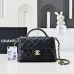 Chanel Quilted Black Leather Handbag With Gold CC Logo And Top Handle #A50222
