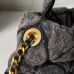 Chanel Women's Top Handle Bag - Gray Textured Fabric with Quilted Design, Gold-Tone CC Logo &amp; Chain Strap, Luxurious Handbag for Fashion-Forward Style #A56746