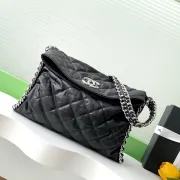 Chanel Black Quilted Leather Flap Bag With Silver Chain Strap #A50979