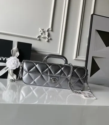Chanel Silver black Quilted Top Handle Chain Shoulder Bag #A63811