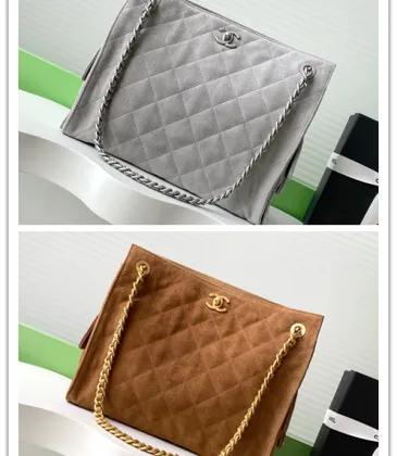 Chanel Quilted Suede Tote Bags With Iconic Chain Straps In Dual Tones #A50980