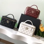 Luxury Quilted Leather Chanel Inspired Vanity Crossbody Handbags in Multiple Colors for Elegant Outfits #A50938