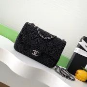 Chanel Black Beaded Classic Flap Bag With Chain Strap For Timeless Elegance #A50046