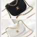 Chanel Mini Round Messenger Flap Bag White Caviar Antique Gold Hardware #A49213