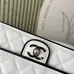 Chanel Mini flap bag, Lambskin &amp; gold-tone metal, white &amp; black  #A49398