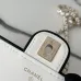 Chanel Mini flap bag, Lambskin &amp; gold-tone metal, white &amp; black  #A49398