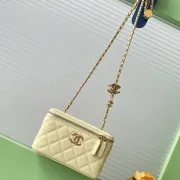 Chanel Quilted Caviar Leather Mini Vanity Bag With Gold Chain Strap And CC Logo size:9×17×8cm #A54385