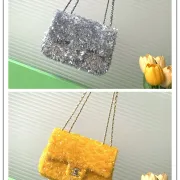 Chanel Tweed Flap Bags In Silver And Yellow For Fashion - Forward Style Statements #A49789