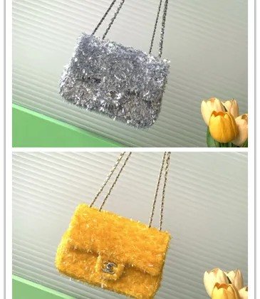 Chanel Tweed Flap Bags In Silver And Yellow For Fashion - Forward Style Statements #A49789
