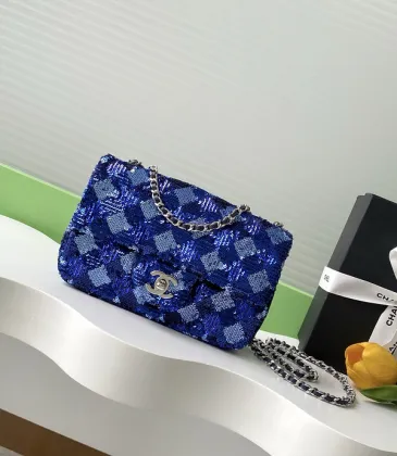 Chanel Blue Sequin - Embellished Flap Bag With Signature CC Logo size:14×21×8cm #A53500