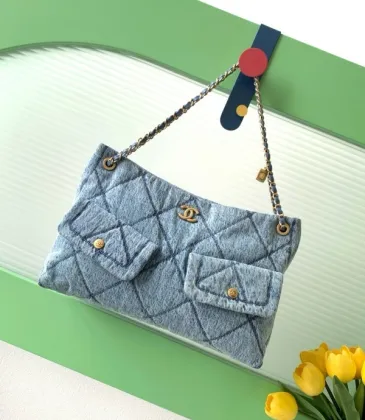 Chanel Women's Denim Shoulder Bag - Quilted Design, Gold-Tone CC Logo &amp; Chain Strap, Stylish Denim Flap Bag with Functional Pockets for Luxury Fashion #A56742