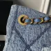 Chanel Women's Denim Tote Bag - Quilted Design, Light Blue Denim Fabric, Gold-Tone CC Logo &amp; Chain Strap with Lock Detail, Spacious Luxury Handbag with Functional Pockets #A56747