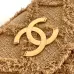 Chanel Women's Evening Bag - Beige Textured Fabric with Fringe Details, Gold-Tone CC Logo &amp; Chain Strap, Luxury Clutch for Elegant Occasions #A56743