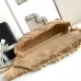 Chanel Women's Evening Bag - Beige Textured Fabric with Fringe Details, Gold-Tone CC Logo &amp; Chain Strap, Luxury Clutch for Elegant Occasions #A56743