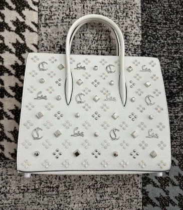 Christian Louboutin White Leather Handbag With Colorful Studs And Red Branding #A52417