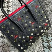 Christian Louboutin Black Leather Handbag With Colorful Studs And Red Branding #A52421