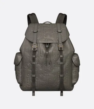 Dior Men's Grey Embossed Leather Backpack with Signature Hardware - Luxury Fashion for Urban & Travel Essentials A205 #A57316 Dior Men's Grey Embossed Leather Backpack with Signature Hardware - Luxury Fashion for Urban & Travel Essentials A205 #A57316