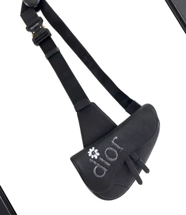 Dior Black Leather Saddle Bag With Floral Accent And Adjustable Strap For Chic Styling #A50070
