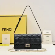 Chic Black Fendi Crossbody Bag With Embossed FF Motif And Chain Strap For Timeless Style size:21×5×11cm #A54311