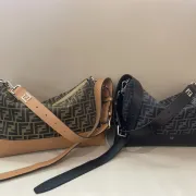 Fendi Brown And Beige FF Logo Jacquard Fabric Shoulder Bag With Leather Trims size:34×22 #A54307