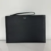 Fendi Pouch Sleek Black Leather Minimalist Logo Redefining Timeless Elegance size:30×20cm #A54204