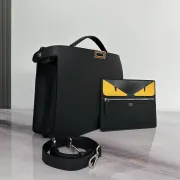 Fendi Leather Briefcase And Monster - Eye Pouch Set In Black With Yellow Accents  #A51530