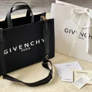 Givenchy Black Canvas Tote Bag With Branding And Gold Hardware #A52344