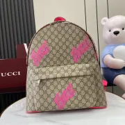Gucci GG Supreme Backpack With Bold Pink Logo Detailing size:36×41×18cm #A53379