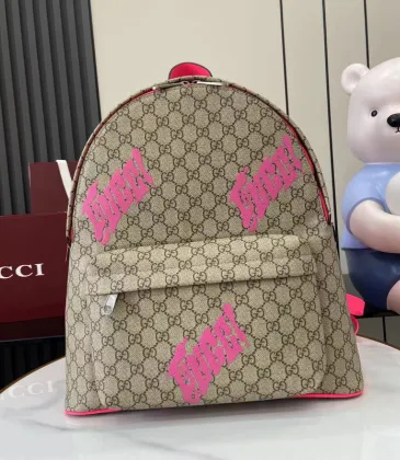 Gucci GG Supreme Backpack With Bold Pink Logo Detailing size:36×41×18cm #A53379